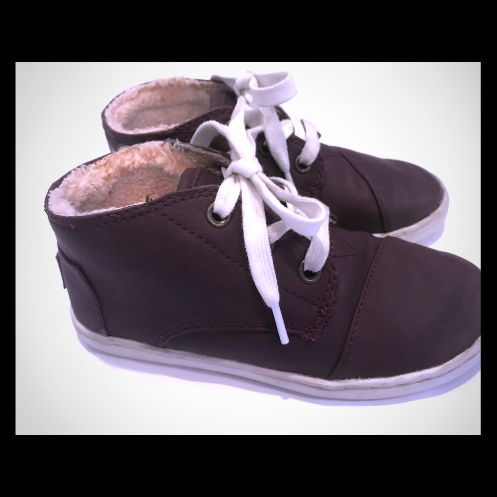 TOMS Boys youth hi-top faux brown leather shoes
